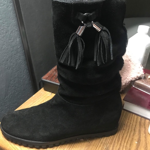 Stuart weitzman womens suede fur lined wedge winter boots - Picture 1 of 3